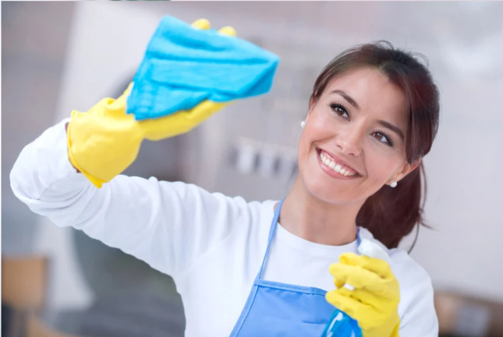 Cleaner disinfecting in staircase